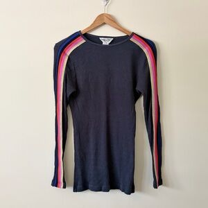 Hard Tail Long Sleeve Tee with Pink, Orange & Blue Shoulder Stripes